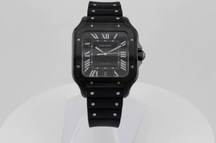 Montre CARTIER Santos de Cartier grand modèle avec bracelet en caoutchouc noir