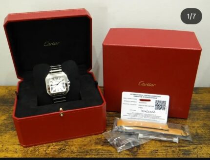 Montre automatique Cartier Santos pour homme, 40 mm, grand modèle, en acier, WSSA0018, avec boîte et bracelet