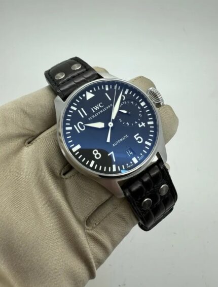 Montre automatique IWC Big Pilot 7 jours, cadran noir, 46 mm, acier, IW500401, avec carte