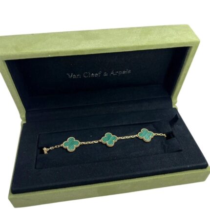 Bracelet Van Cleef & Arpels 5 Motifs Malachite en Or Jaune 18k – Avec Boîte & Certificat